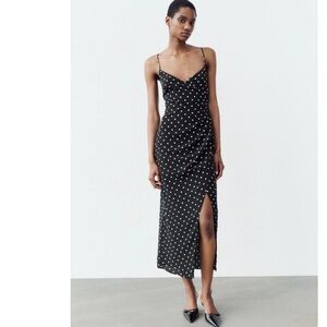 Zara Black and White Polka Dot Midi Dress